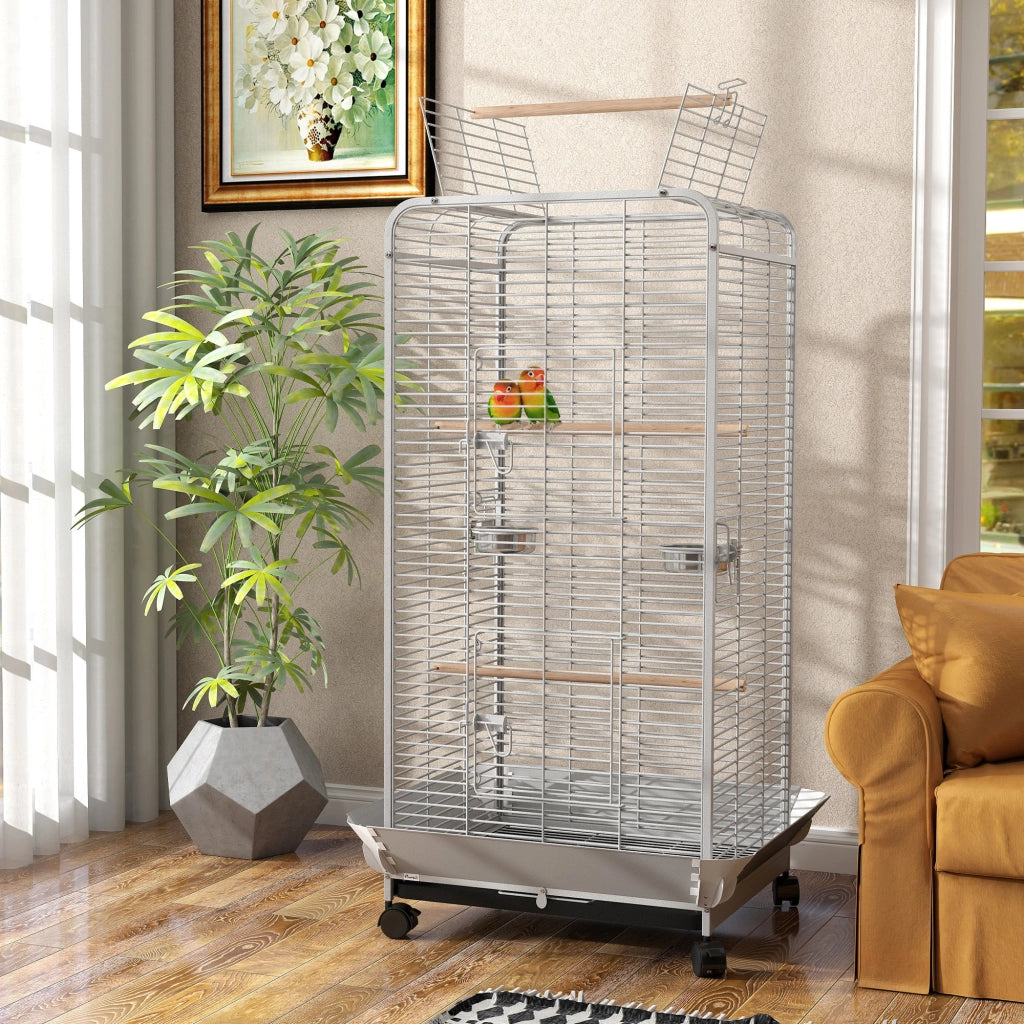 Gabbia per Uccelli con Ruote ¨C Zephmum ¨C Grigio 79x73x146 cm