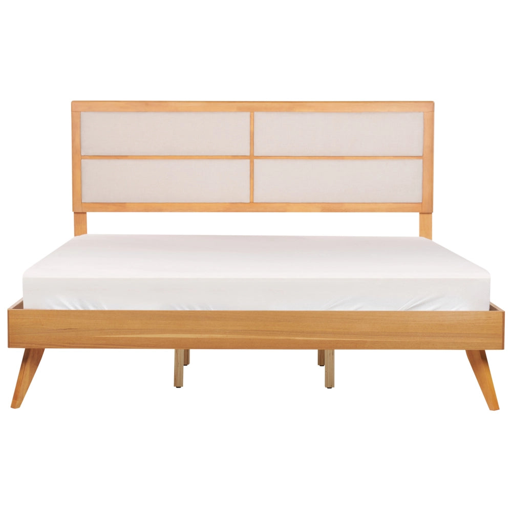 Letto 180 x 200 cm in frassino marrone MDF rete a doghe testata imbottita design moderno