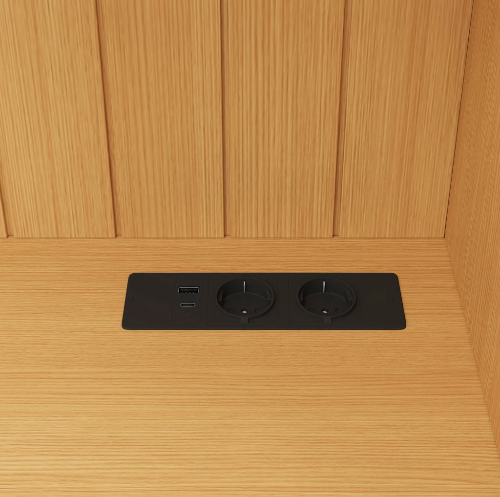 Credenza alta con vetrine, prese e porte USB, 120 x 40 x 191 cm