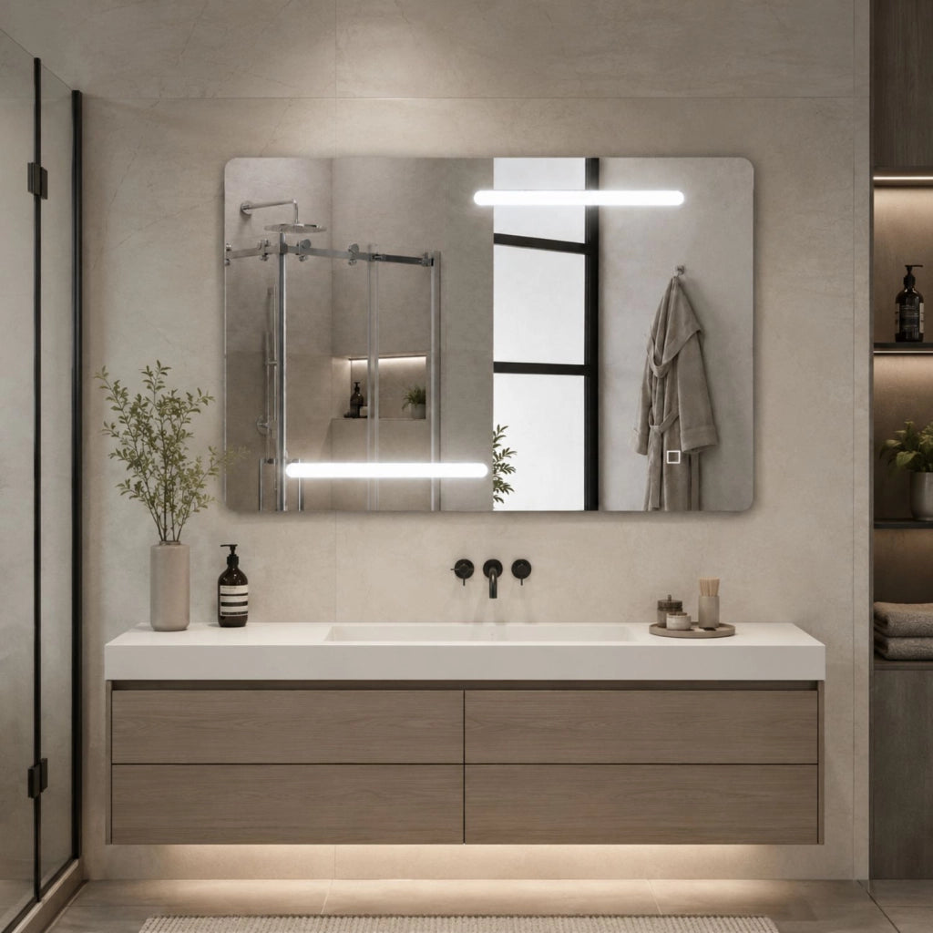 Specchio 5 mm rettangolare decorazione led interruttore touch alluminio *** misure 90x70 cm, tonalità standard 6000-...