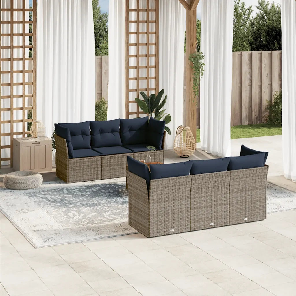 Set Divani da Giardino 7 pz con Cuscini Grigio in Polyrattan 3255823