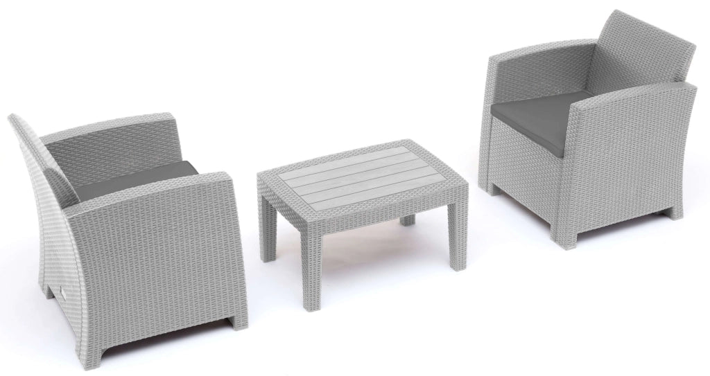 Set Salotto da Giardino in Resina 2 Poltrone e Tavolino Taddei Iseo Grigio Chiaro