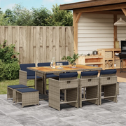 Set da pranzo da giardino da 11 pz con Cuscini in Polyrattan Grigio 3277924