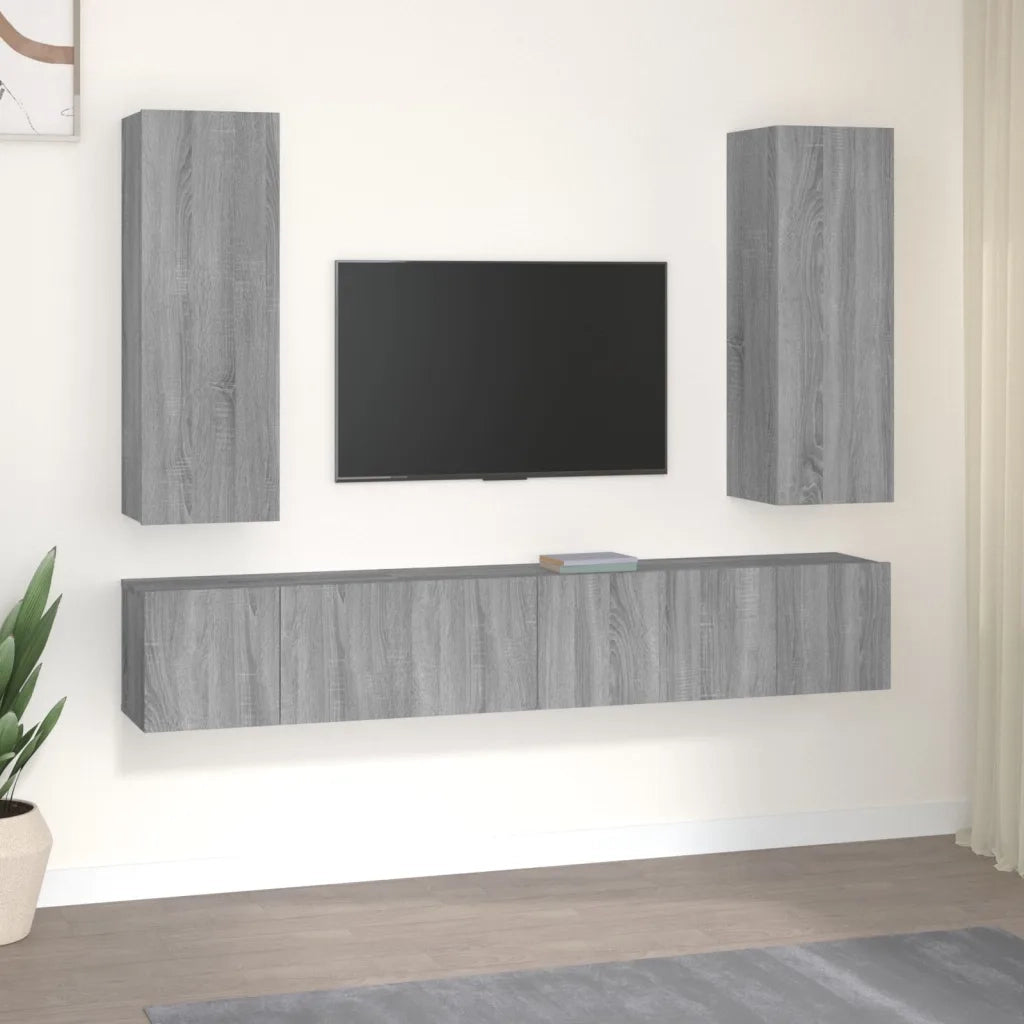 Set di Mobili Porta TV 5 pz Grigio Sonoma in Legno Multistrato