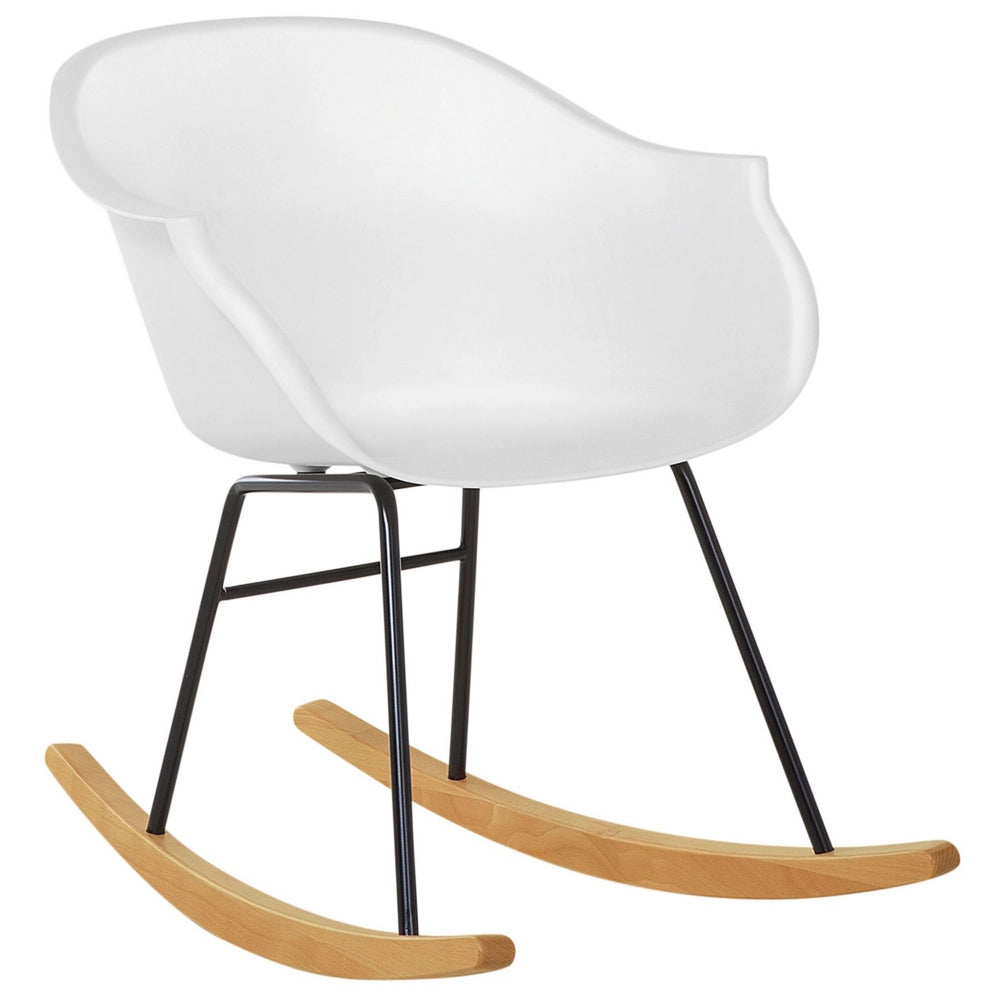Sedia A Dondolo Bianco Materiale Sintetico Gambe In Metallo Seduta Conchiglia Pattini In Legno Massello Stile Scandinavo Moderno