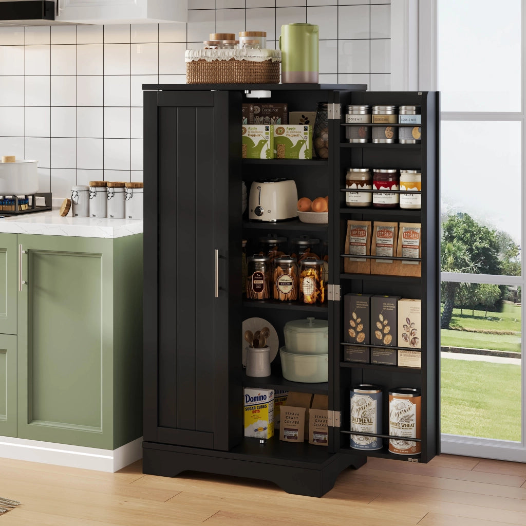 Armadio da cucina moderno 120x60x40 cm in MDF, mobile freestanding con LED sensor e ripiani regolabili, nero
