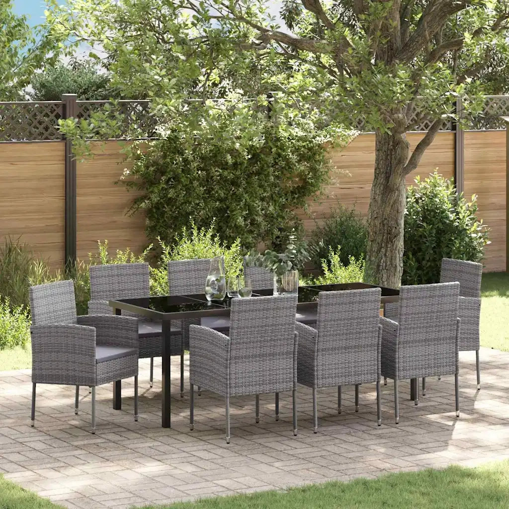 Set da Pranzo per Giardino con cuscino 9 pcs Grigio polyrattan 3380063