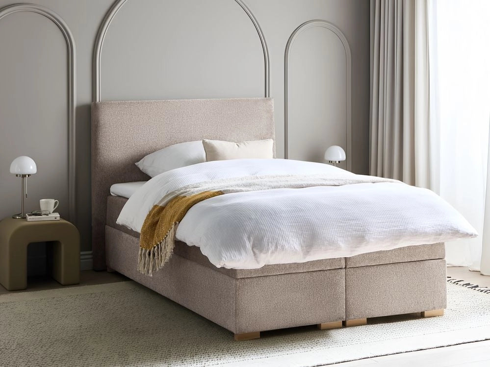 Letto matrimoniale con contenitore sollevabile in tessuto tortora 120 x 200 cm con testiera stile moderno