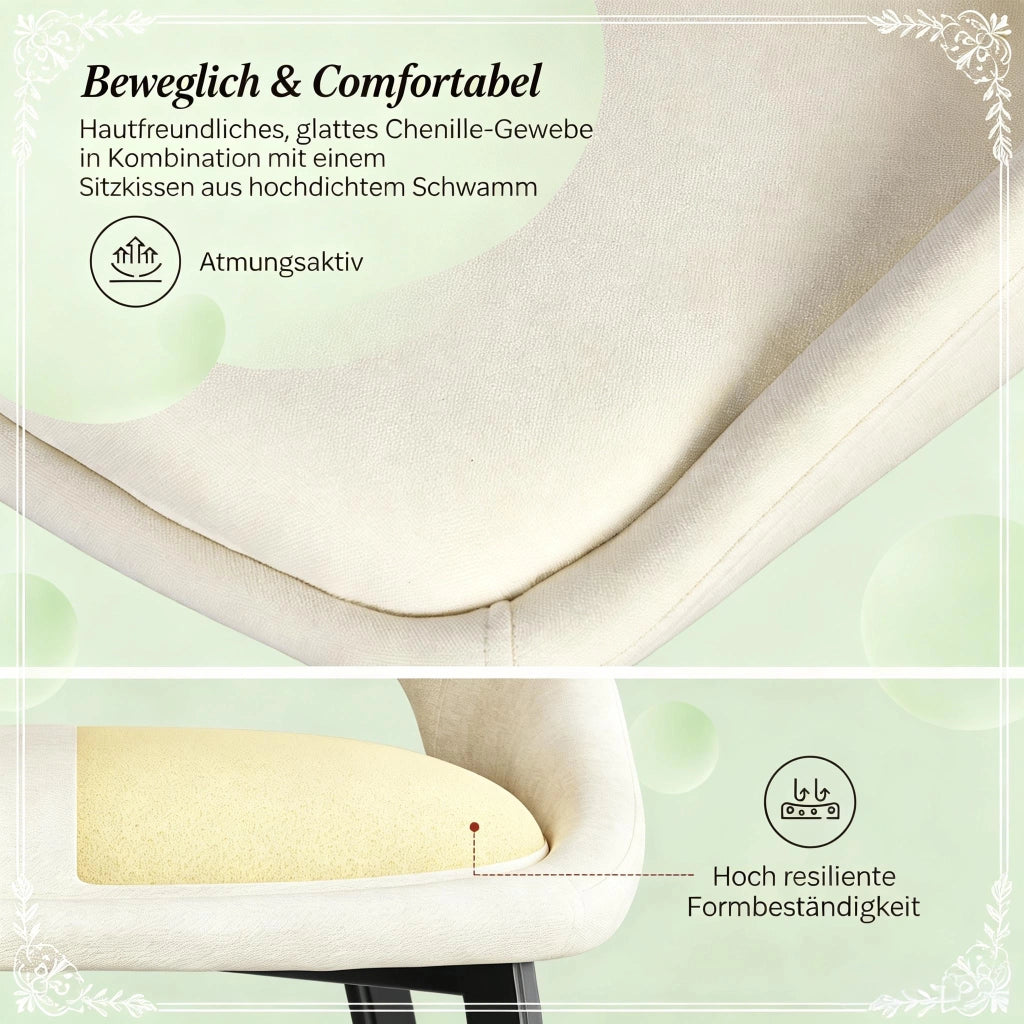 SEDIA da pranzo in ciniglia beige Set da 2 pezzi 43x40x86 cm
