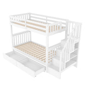 Letto a castello 90×200 cm; letto 2 posti con scala-ripiano; 2 cassetti; sponde alte; senza materasso; bianco