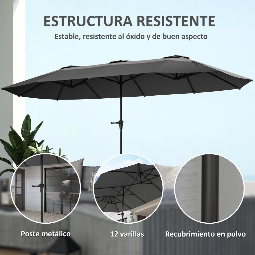 Ombrellone doppio per esterno 4x2,2 m ¨C zephmum ¨C grigio scuro, impermeabile, protezione UV30+