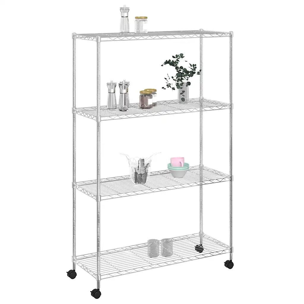 Scaffale a 4 Livelli con Ruote 90x35x142 cm Cromato 200 kg 324627