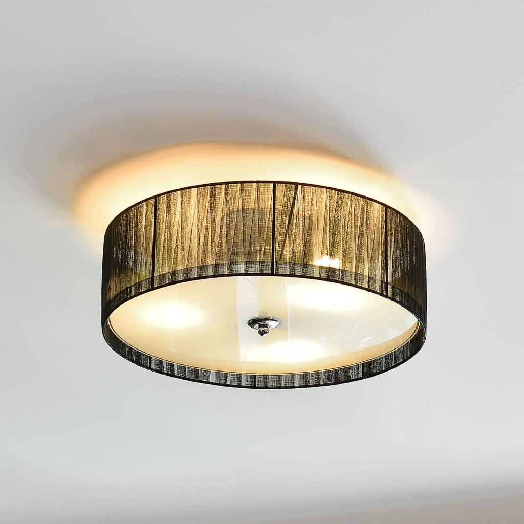 Lampadario moderno da soffitto lampadario di design lampada a sospensione per soggiorno diametro 40 cm tessuto e vetro bianco e nero 03_0005937