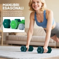 Kit Pesi Esagonali da 18 kg Totali con Supporto Incluso, in Acciaio, Metallo e Plastica, Multicolore