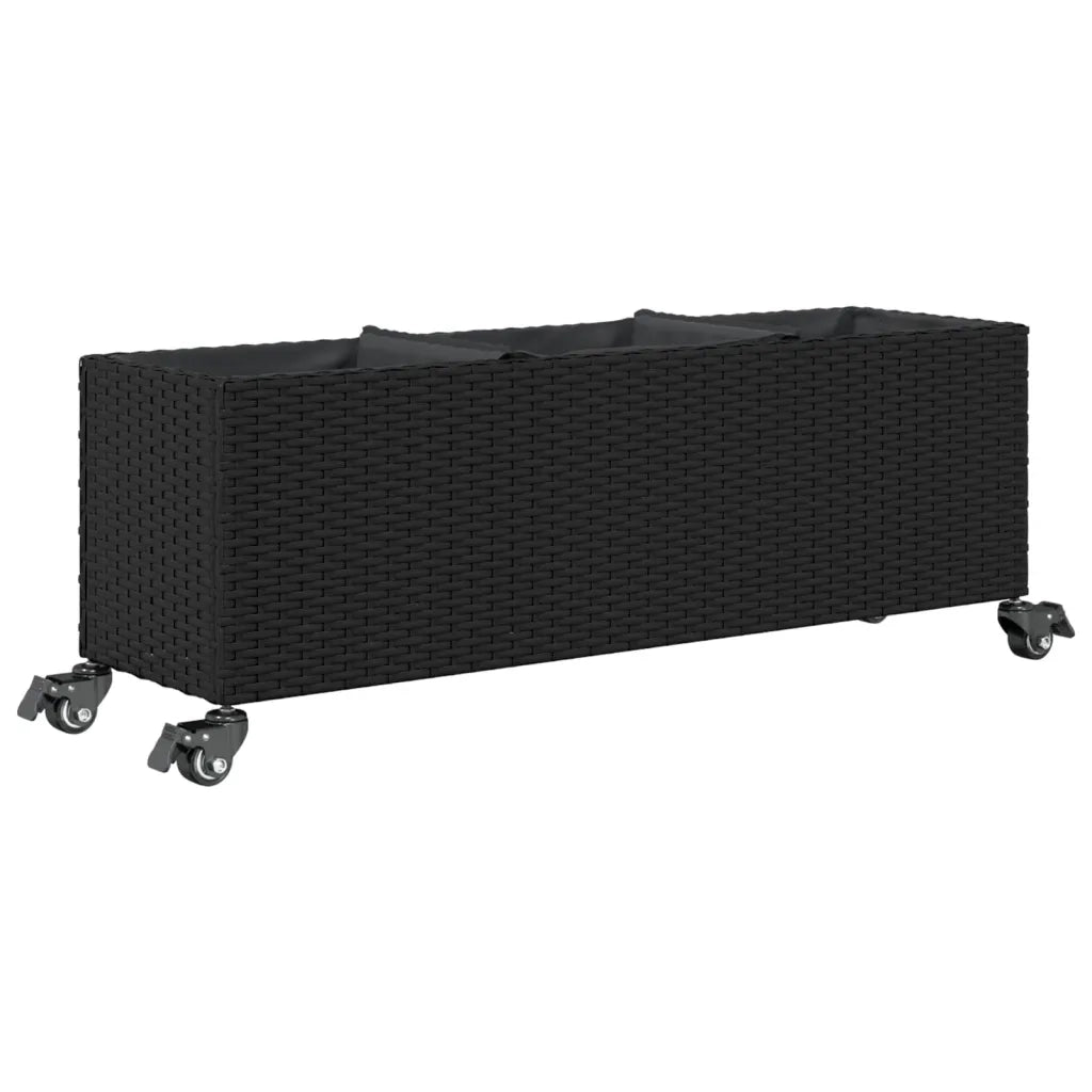 vidaXL Fioriera con Ruote e 3 Vasi Nera 107x32x38 cm in Polyrattan