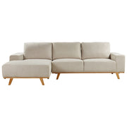 Divano angolare Beige Rivestimento in tessuto di poliestere Gambe in legno chiaro Schienale con cuscino Design moderno