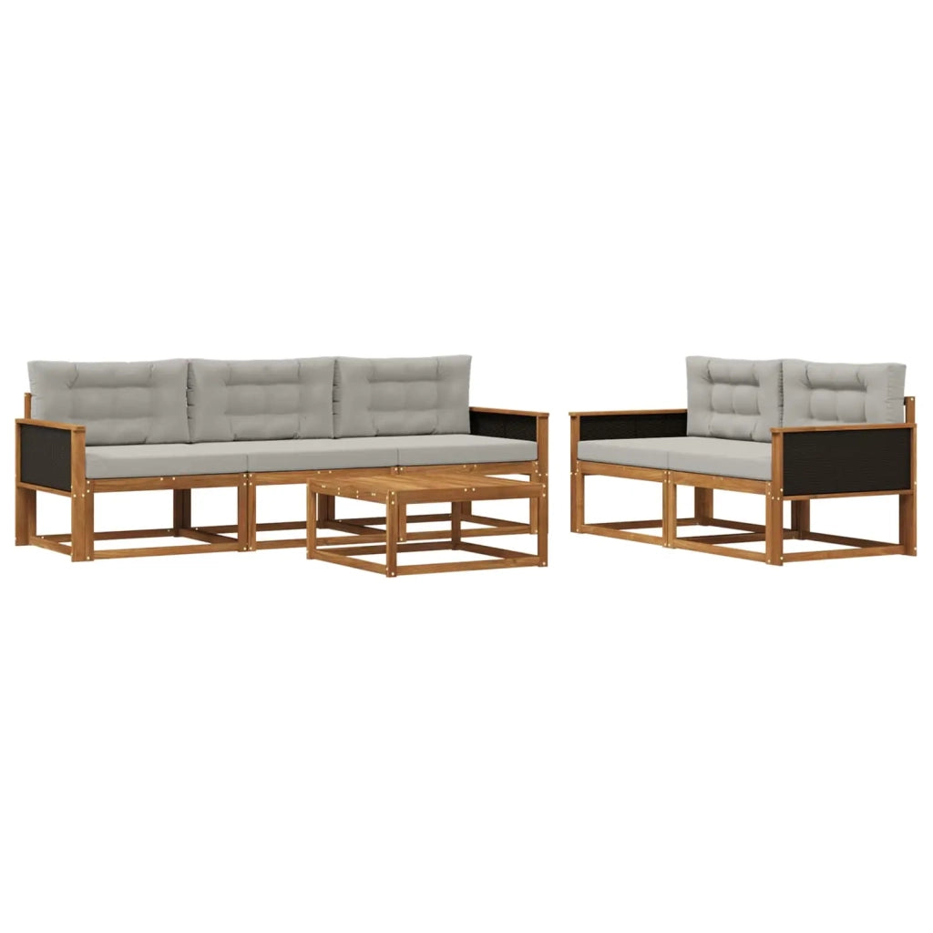 Set di divani da esterno 6 pcs Naturale e Grigio chiaro