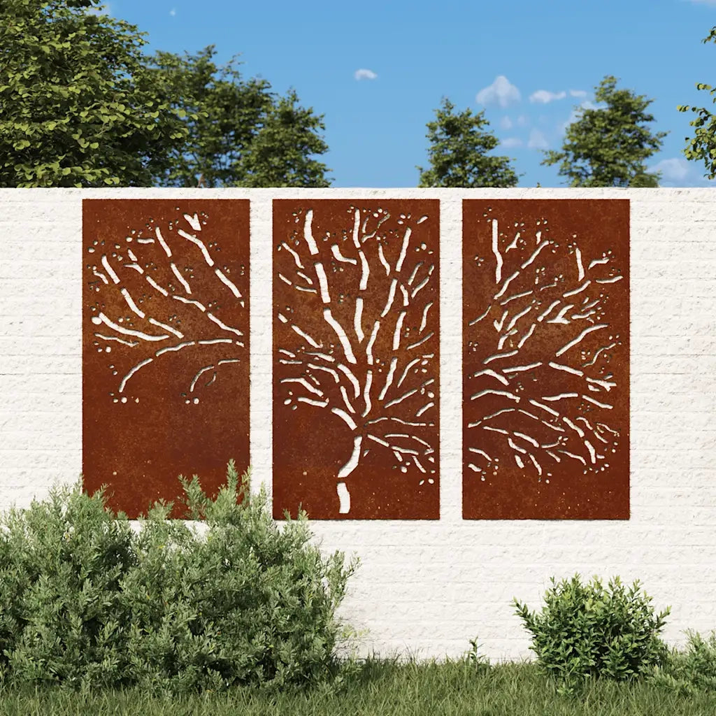 Decorazioni Muro Giardino 3pz 105x55 cm Albero Acciaio Corten 824511