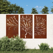 Decorazioni Muro Giardino 3pz 105x55 cm Albero Acciaio Corten 824511