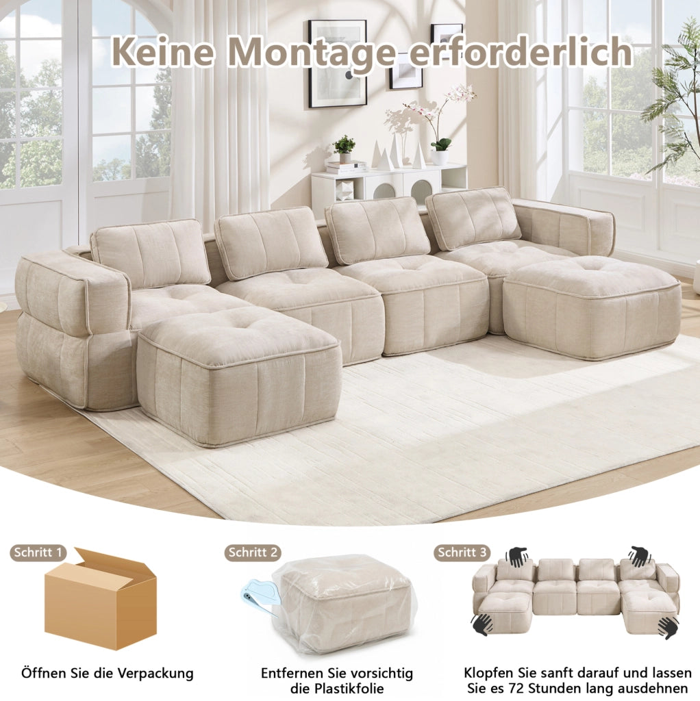 Divano modulare senza struttura 344 x 162 x 67 cm in poliestere beige