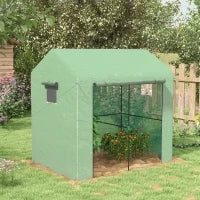 Serra a Casetta a 2 Sezioni con Porta e Finestre Avvolgibili, in Acciaio e PE, 200x140x200 cm, Verde