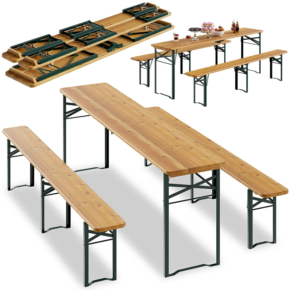Set Birreria con 2 Panche e Tavolo Pieghevole Seduta Ergonomica Lunghezza 220cm