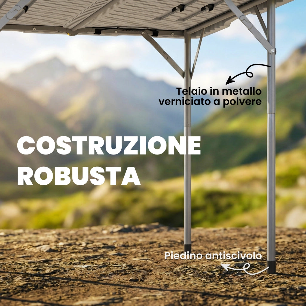 Tavolo da Campeggio Pieghevole Quadrato, in Metallo e HDPE, 86x86x74 cm, Bianco