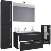 Completo Set bagno 5 pz Mobile sosp 2 casetti con Lavabo XL in ceramica incl 1 Colonna 1 mobile sosp e specchio, Nero