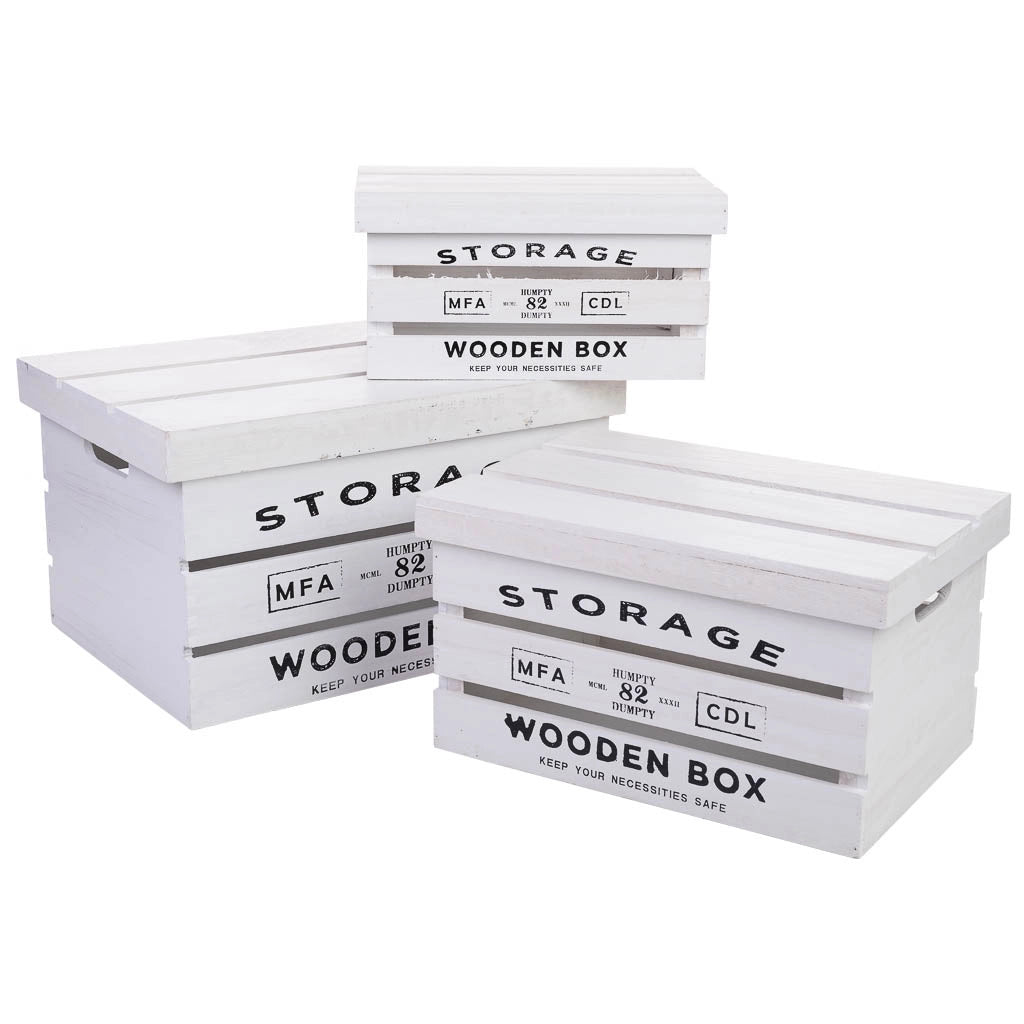 Scatole in legno stampate set 3 pz 42x31x24h-36x25x20h-30x19x16h cm