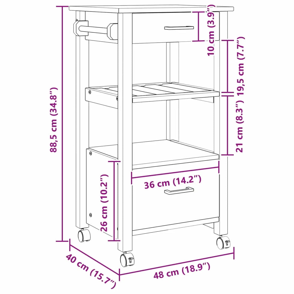 Carrello da Cucina MONZA Nero 48 x 40 x 88,5 cm CFW1133320