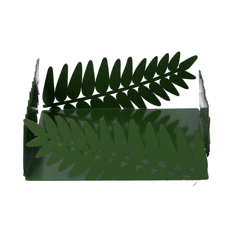 Portatovaglioli metallo foglia alloro verde scuro rettangolare cm 16,5x16,5h6,5
