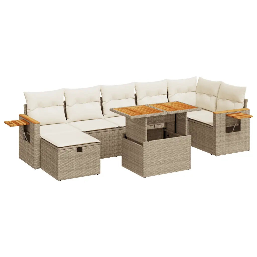 Set Divano da Giardino 5 pz con Cuscini Beige in Polyrattan