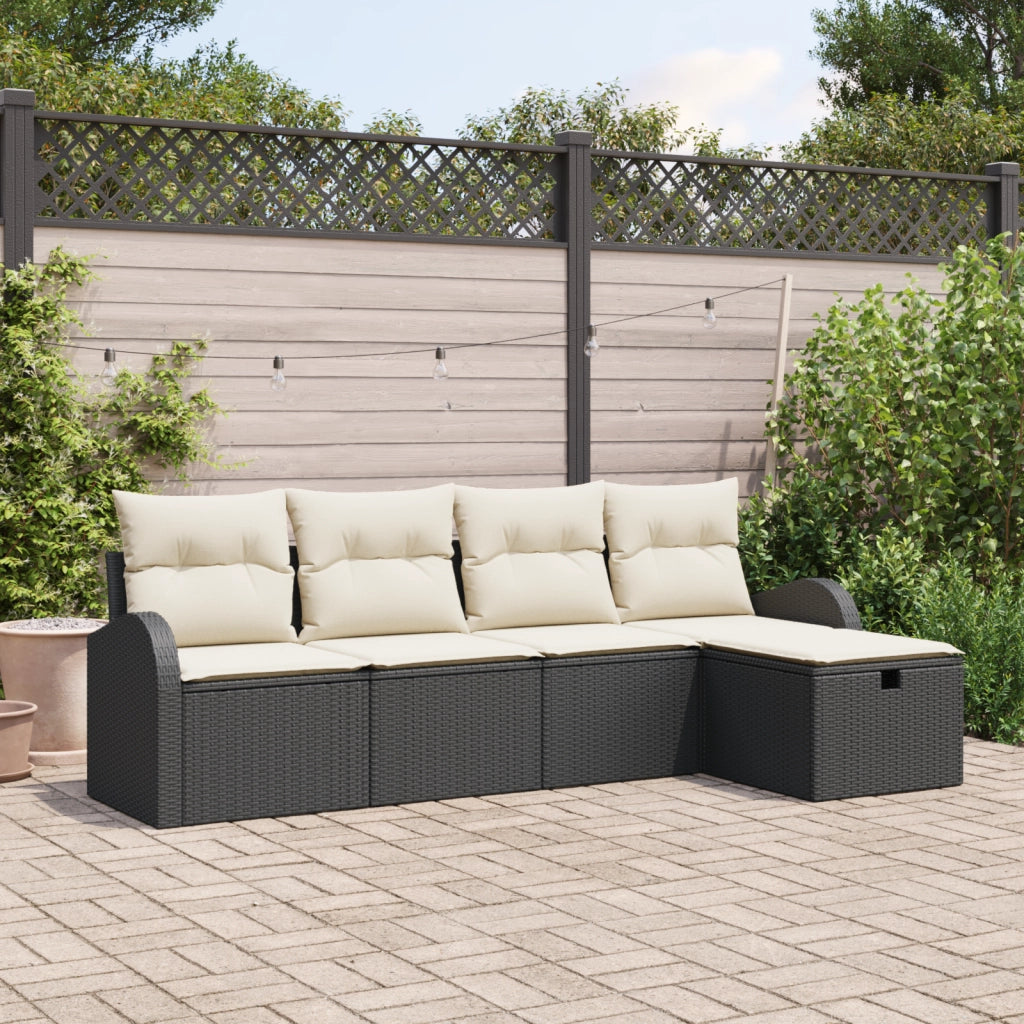 Set Divano da Giardino 5 Pezzi con Cuscini Nero Polyrattan