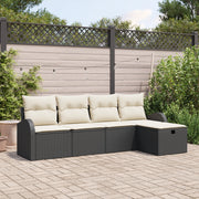 Set Divano da Giardino 5 Pezzi con Cuscini Nero Polyrattan