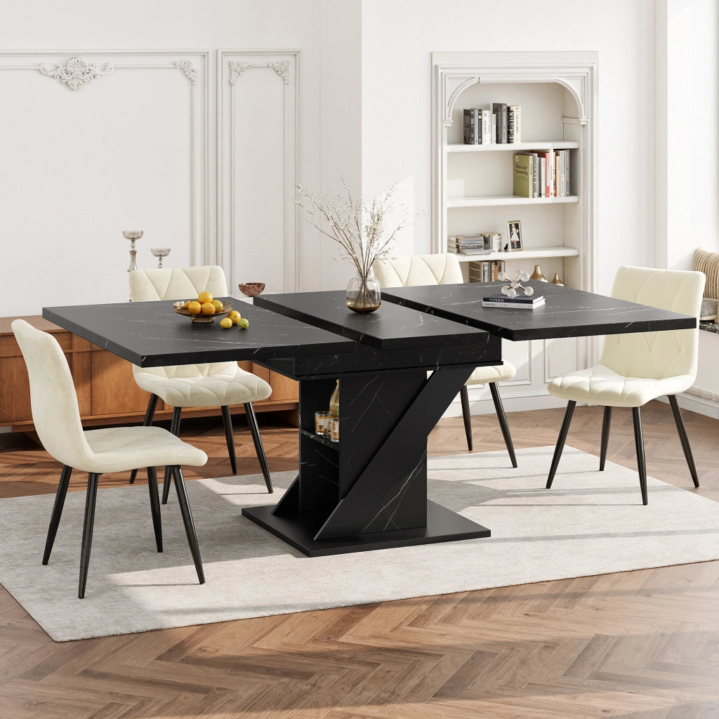Tavolo da pranzo allungabile moderno in MDF nero, da 110 a 140 cm, salvaspazio e versatile