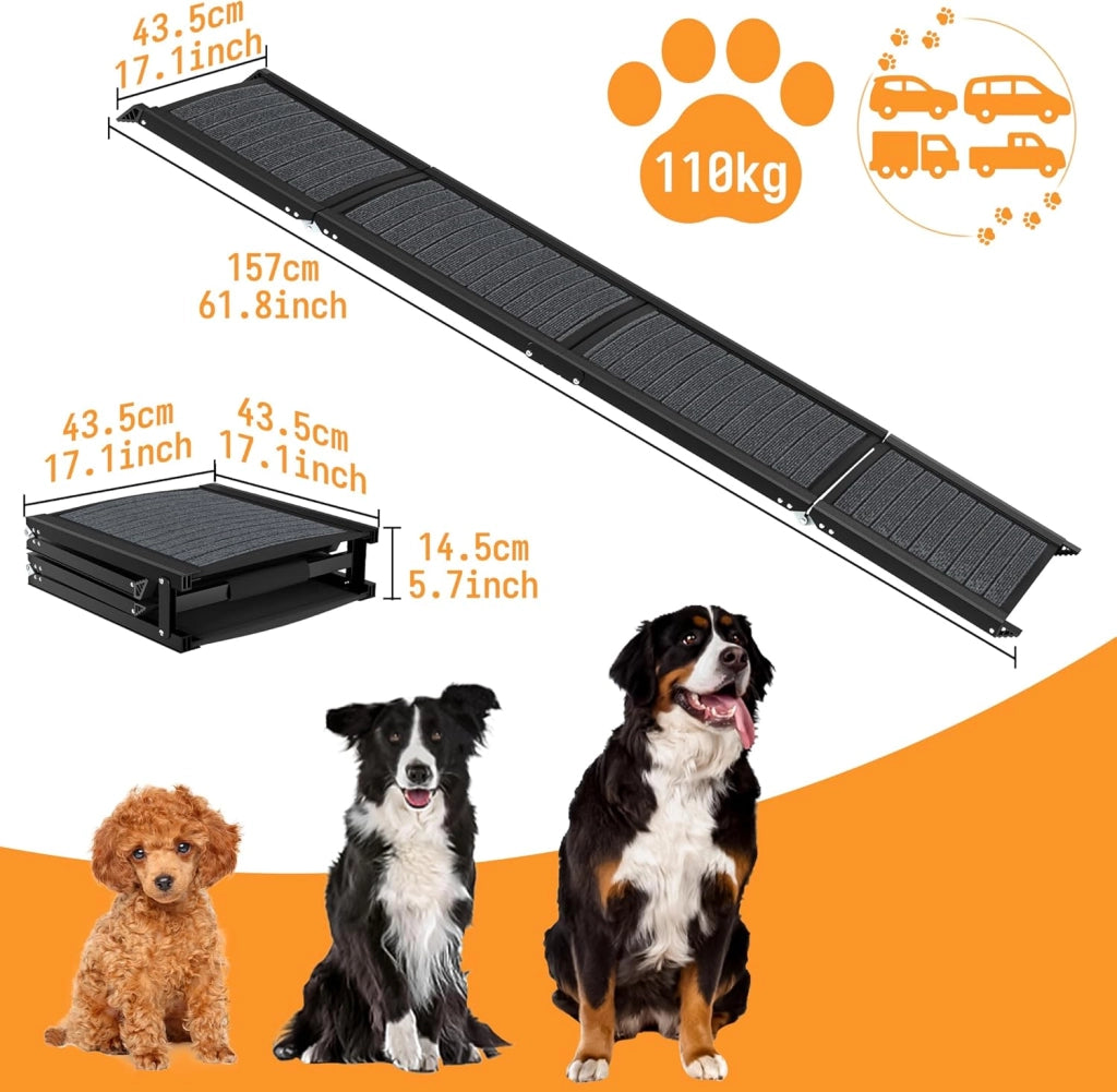 Rampa per cani pieghevole per auto, con superficie del tappeto, rampa per animali domestici, rampa per cani, antiscivolo, fino a 110 kg, rampa per cani per auto, camion, SUV