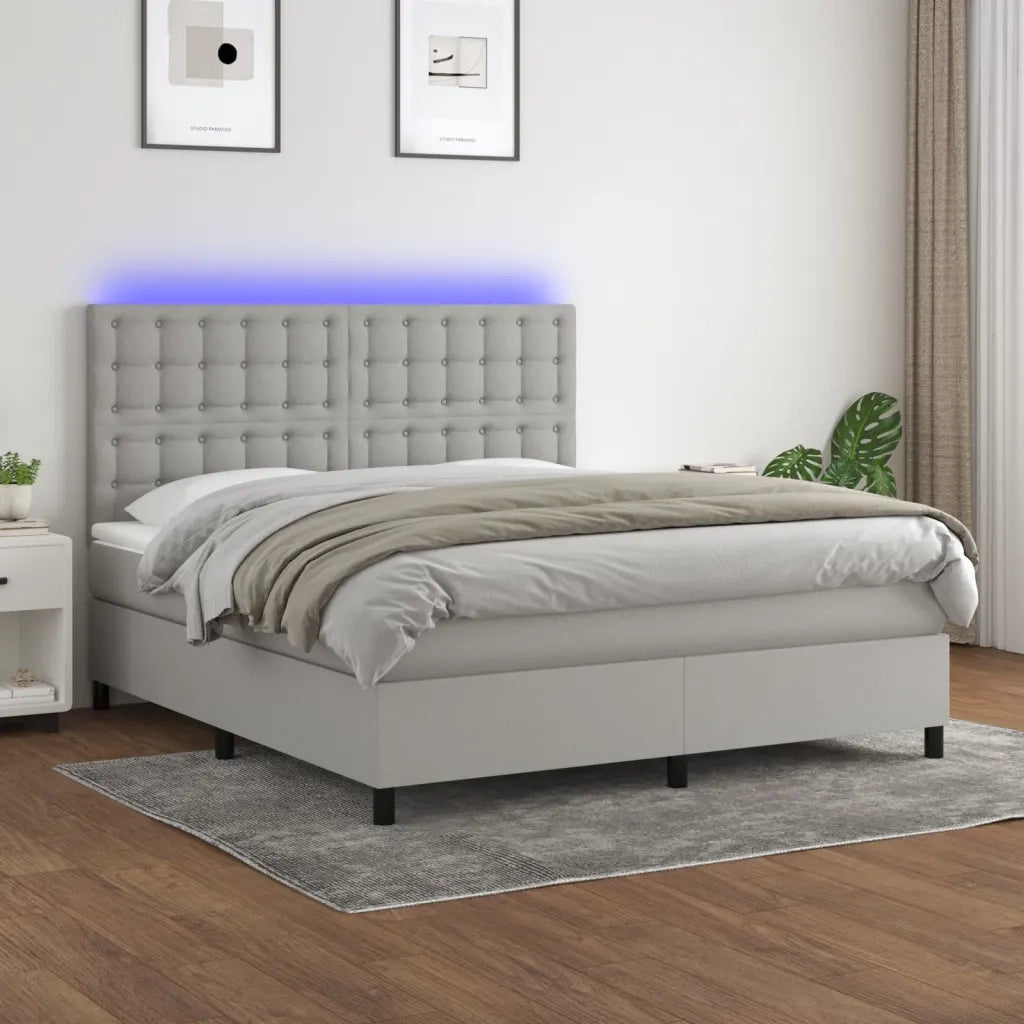 Letto a Molle Materasso e LED Grigio Chiaro 160x200 cm Tessuto 3135205