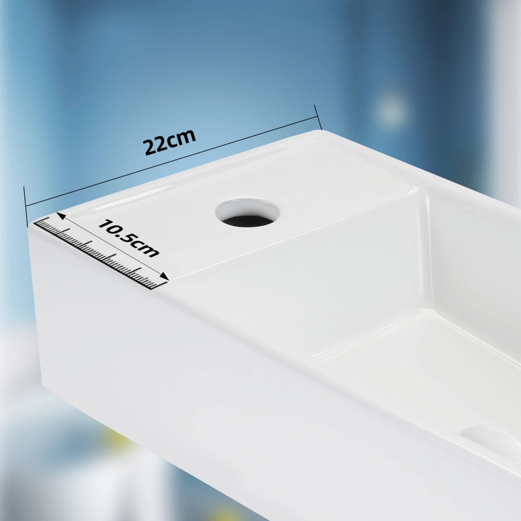 ZMH Lavabo da appoggio rettangolare in ceramica 40x22x10cm bianco lucido