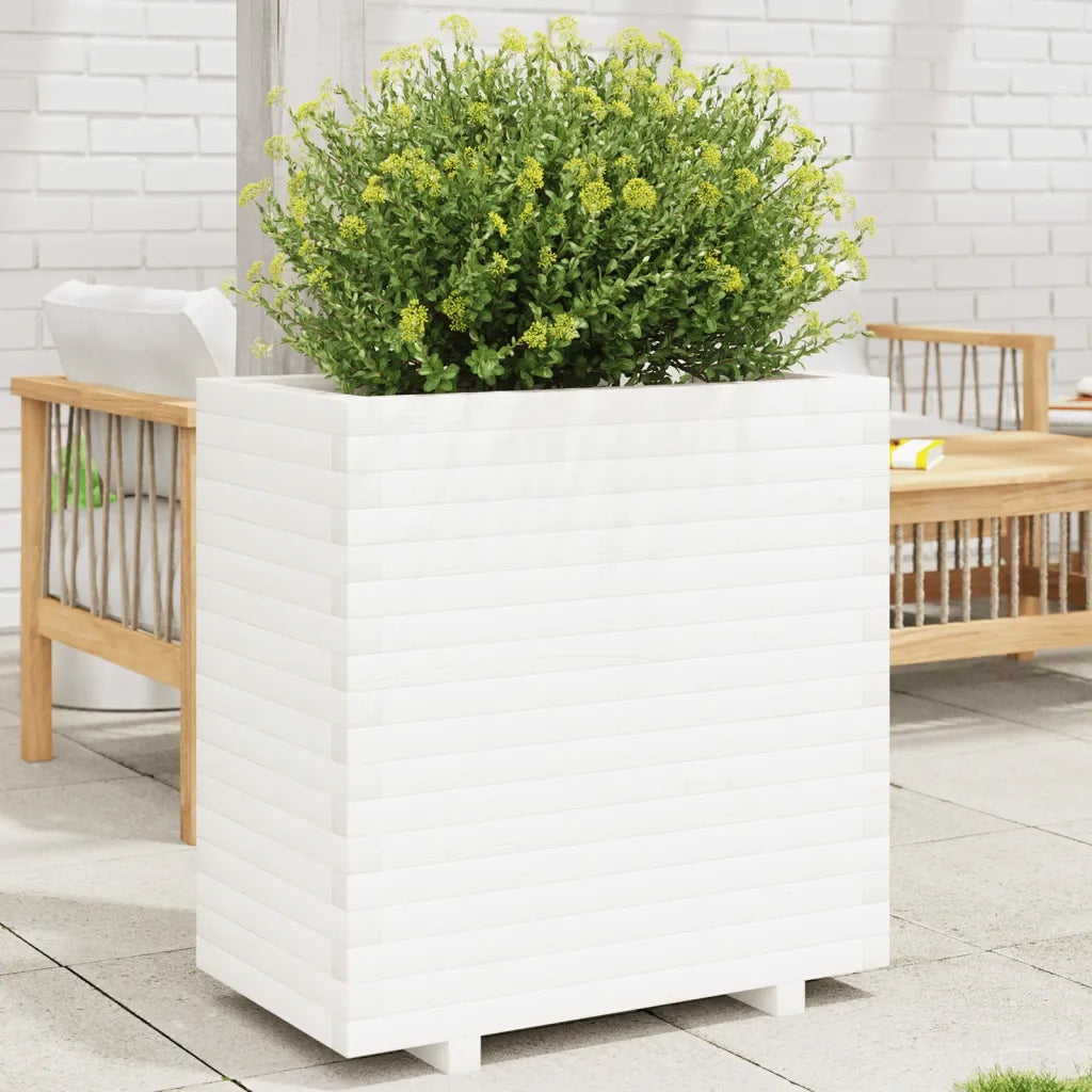 Fioriera | Cassetta per fiori | Vaso da Giardino Bianca 70x40x72,5cm Legno Massello di Pino