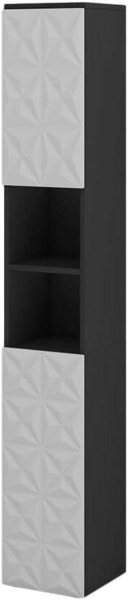 Armadio per il bagno Edge, Nero, 30 x 189.5 cm con 2 ante e 3 scomparti, per la conservazione in bagno con meccanismo push-to-open