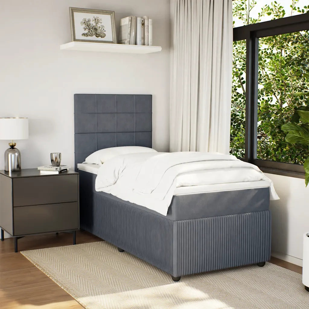 Giroletto a Molle con Materasso Grigio Scuro 90x190 cm Velluto