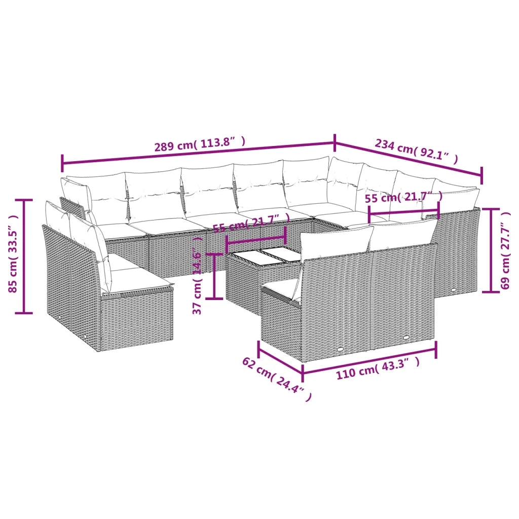 Set Divani da Giardino 13 pz con Cuscini Grigio in Polyrattancod mxl 88390