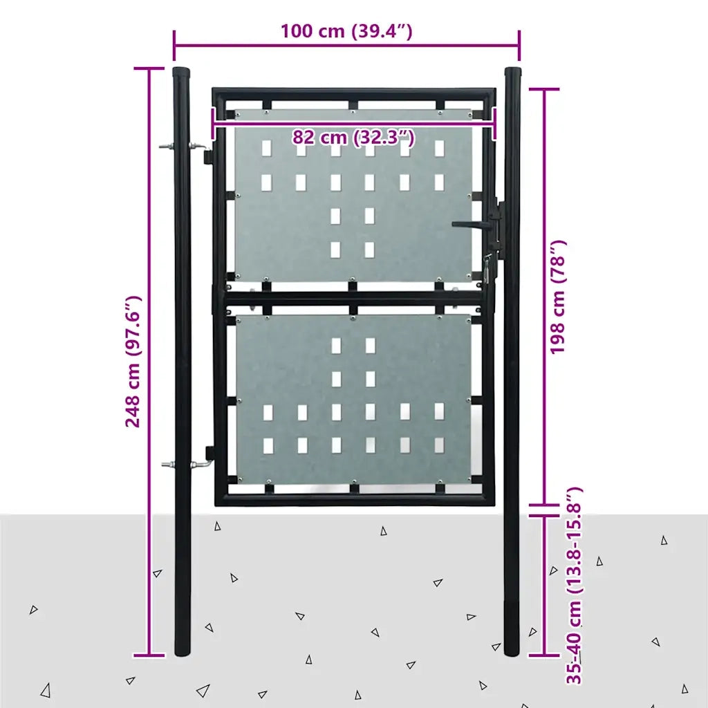 Cancello per Recinzione a una Porta Nero 100x200 cm 141689