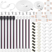 Set di connettori per LED-strip a 4 pinne RGB 10 mm, cavo di estensione RGB, connettore per LED-strip, diviso RGB a doppia direzione, forma L, forma T, connessione liscia, connettore a 4 pinne maschio con clip.