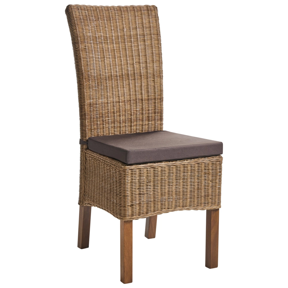 Set di 2 sedie da pranzo in rattan intrecciato con schienale alto per soggiorno colore marrone