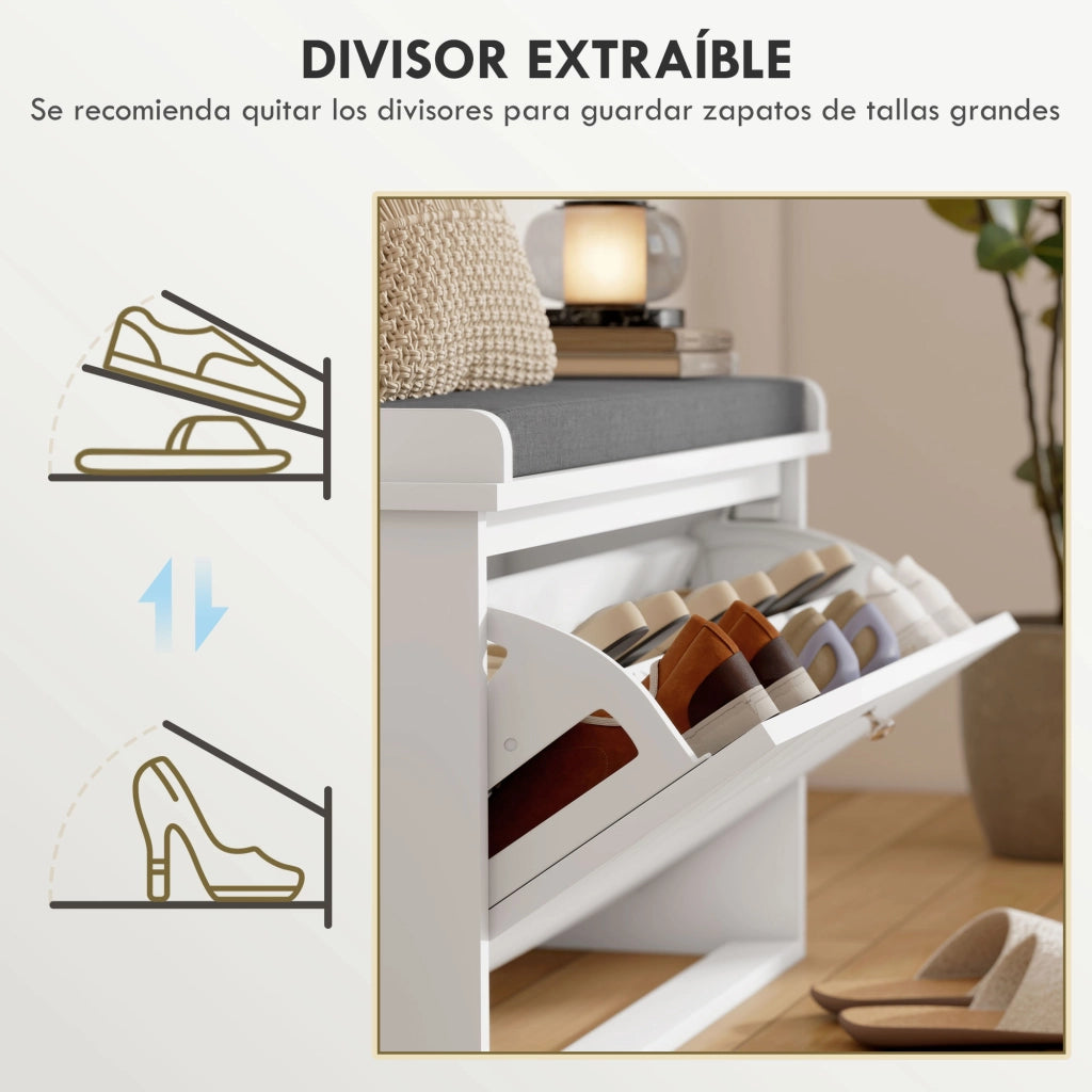 Cassettiera Scarpiera con Panca e Cuscino ¨C zephmum ¨C Bianco 80x26x48 cm