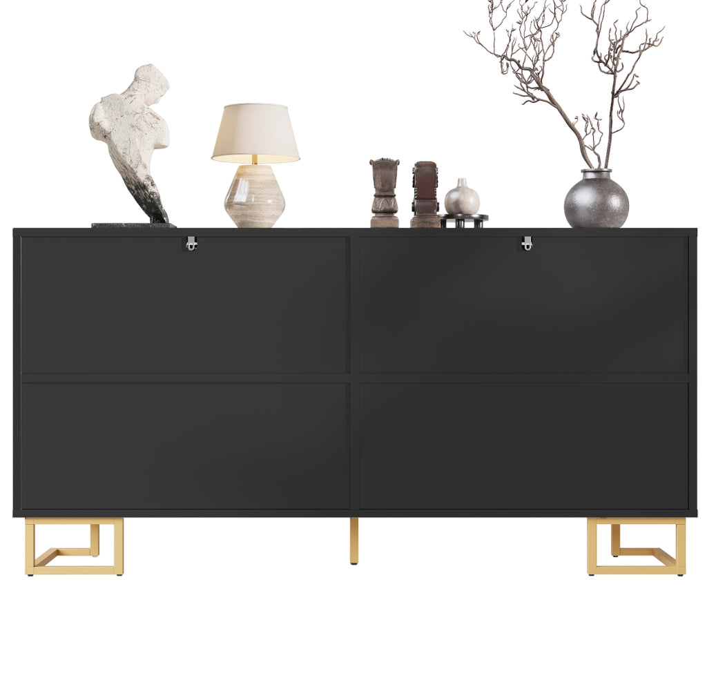 Credenza 152x40x75 cm con 2 ante e 4 vani; MDF nero