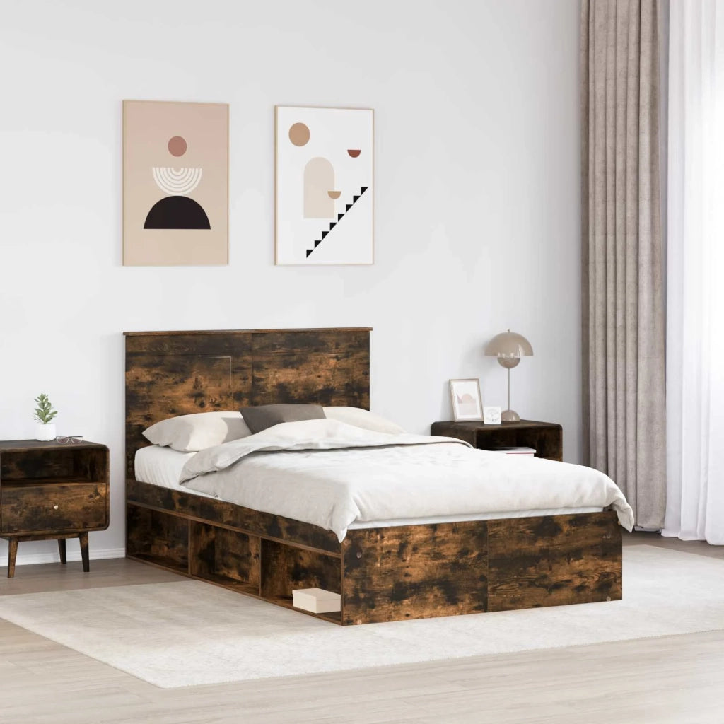 Struttura del letto Rovere fumé 135 x 190 cm Pino massello 3409367