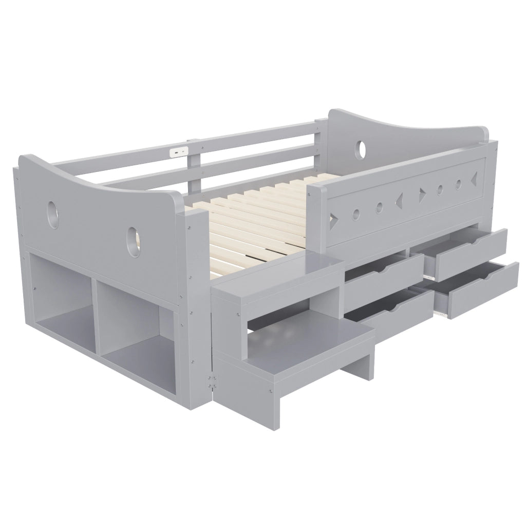 LETTO per Bambini 90x200 cm con Cassetti, LED e USB/Type-C Grigio