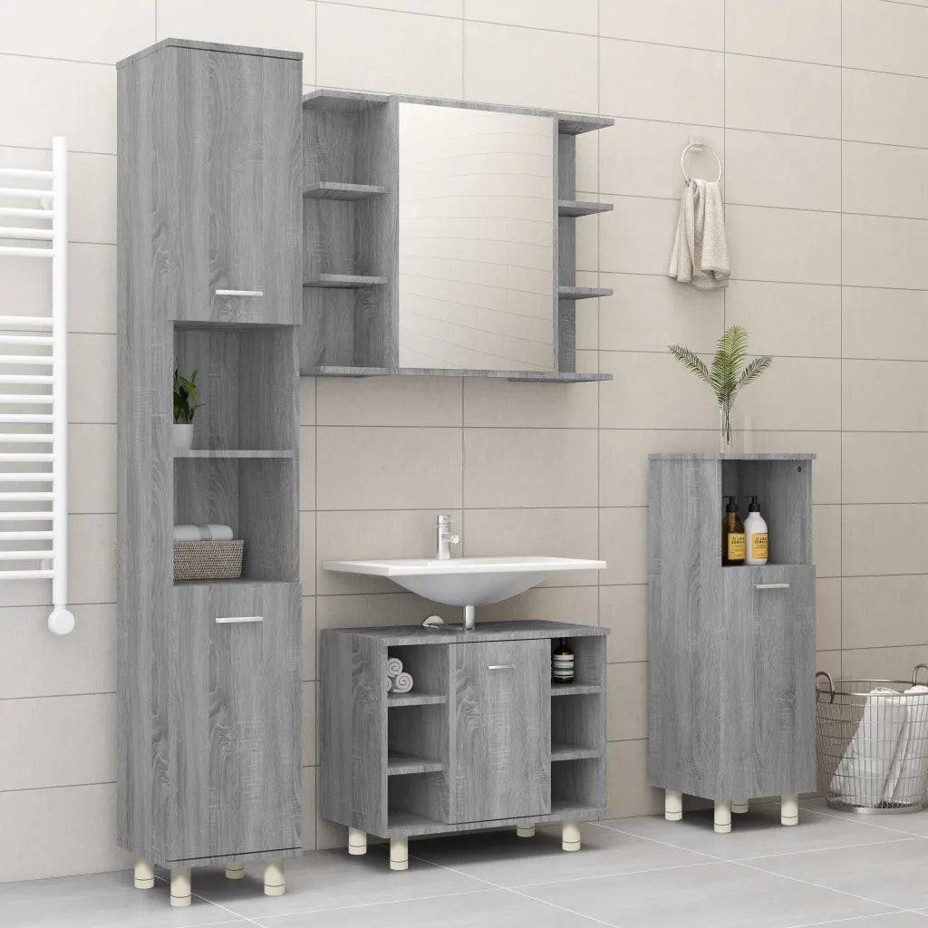 Armadietto Bagno | Armadio da bagno Grigio Sonoma 30x30x95 cm in Legno Multistrato